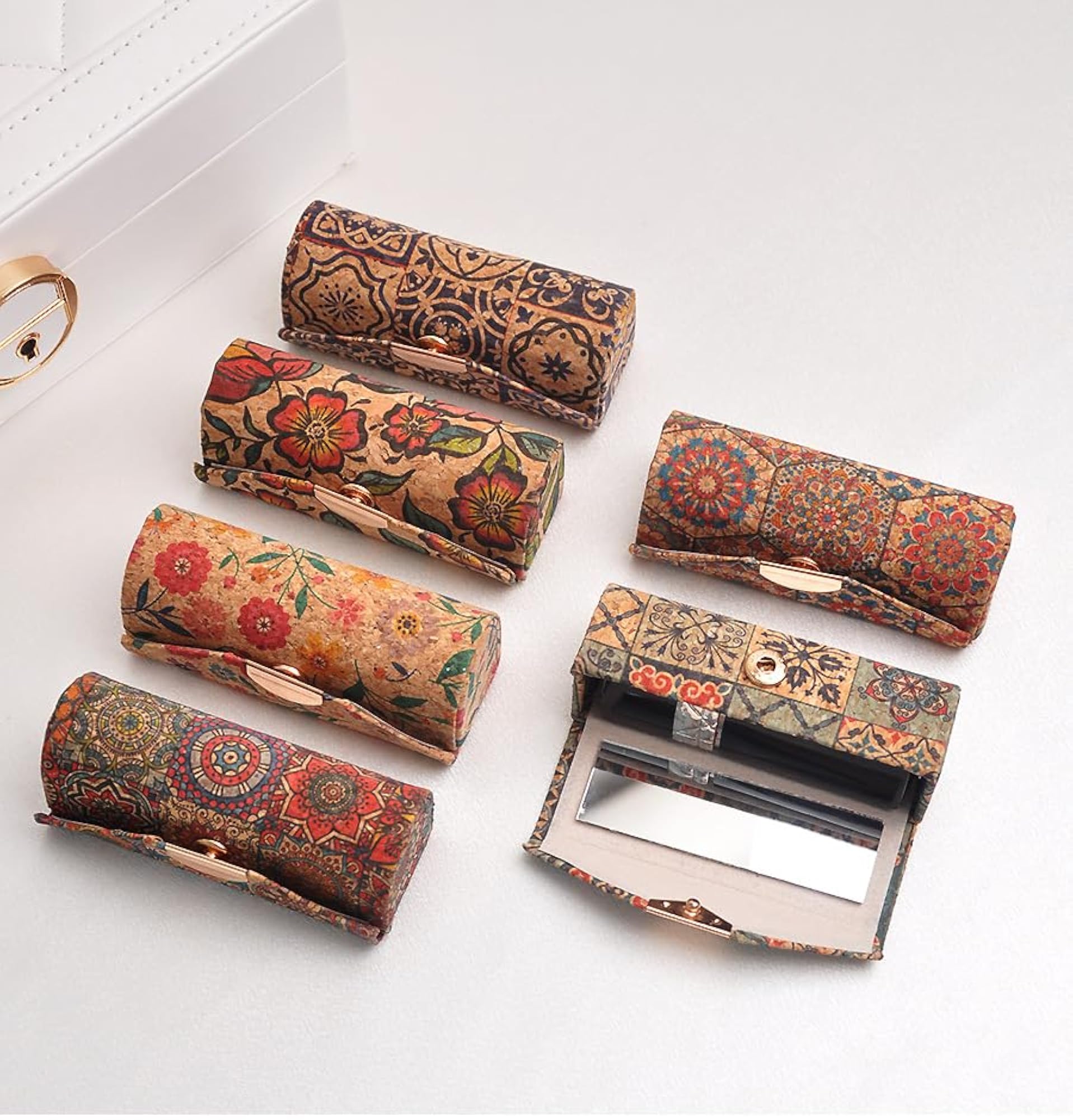 Folding Lipstick Storage Box with Mirror, Pack of 5
