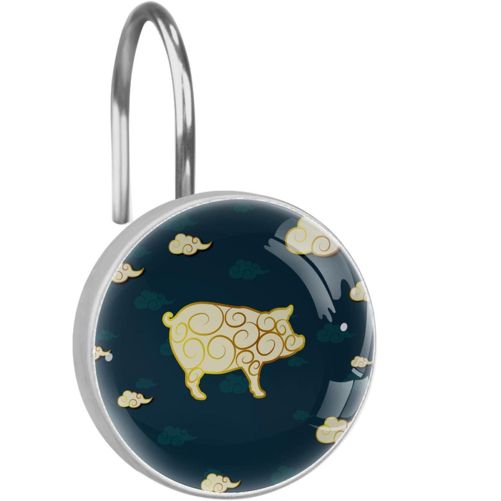 Crochets pour rideau de douche en acier inoxydable durable à motif cochon x12