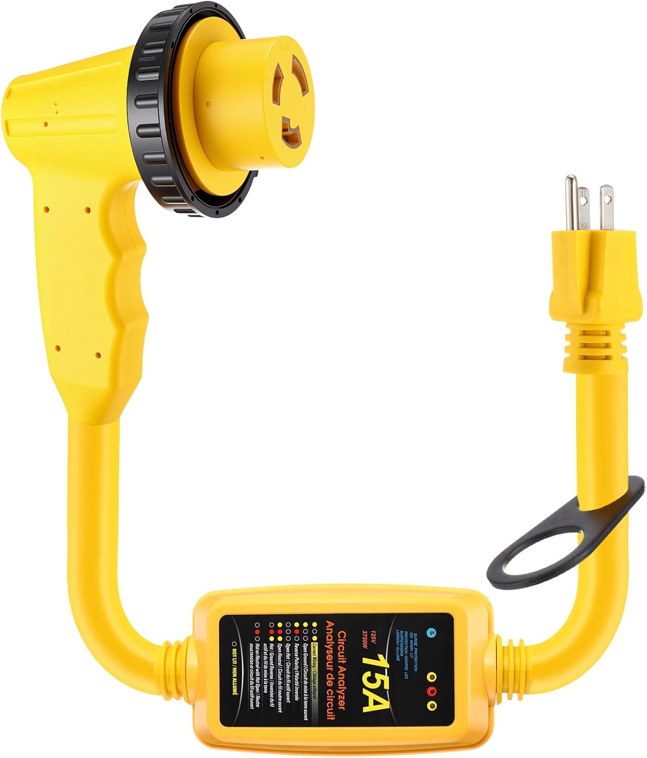 33.8 Inch 30 Amp to 110 RV Adapter with Surge Protector 5-15P to L5-30R RV Adapter with Locking Connector Grip Handle Circuit Analyzer Power Cord for Camper Travel Trailer