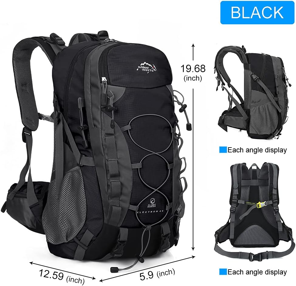 INOXTO lightweight Hiking Backpack 40L Hiking Daypack with Waterproof Rain Cover Camping Backpack for Travel Camping Outdoor for Men and Women (Black) : Sports & Outdoors