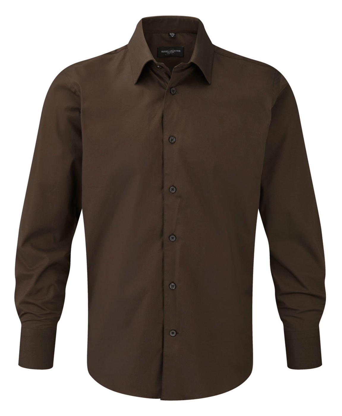 Russell Mens Long Sleeve Easy Care Fitted Shirt Chocolate XL
