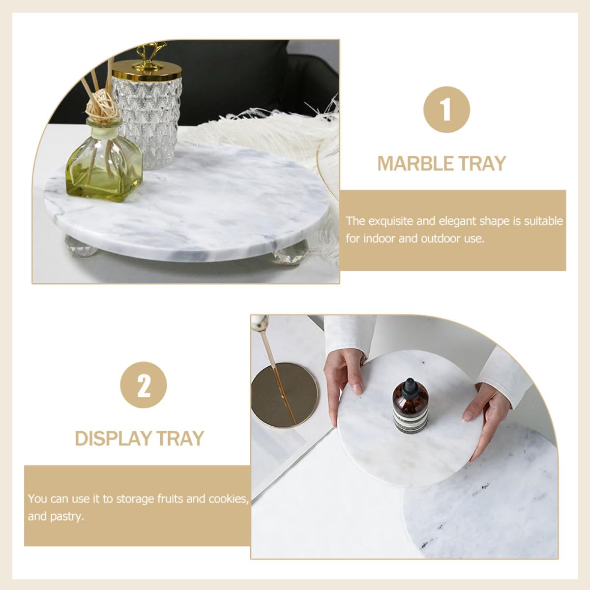 Bandeja Decorativa de Mármol Redonda Hogar, Accesorio Multifunción y Decoración de Escritorio, Adecuado para Comedor y Almacenamiento de Joyas
