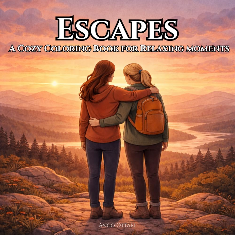 Escapes: Coloring book for adults featuring fun, cozy and relaxing moments