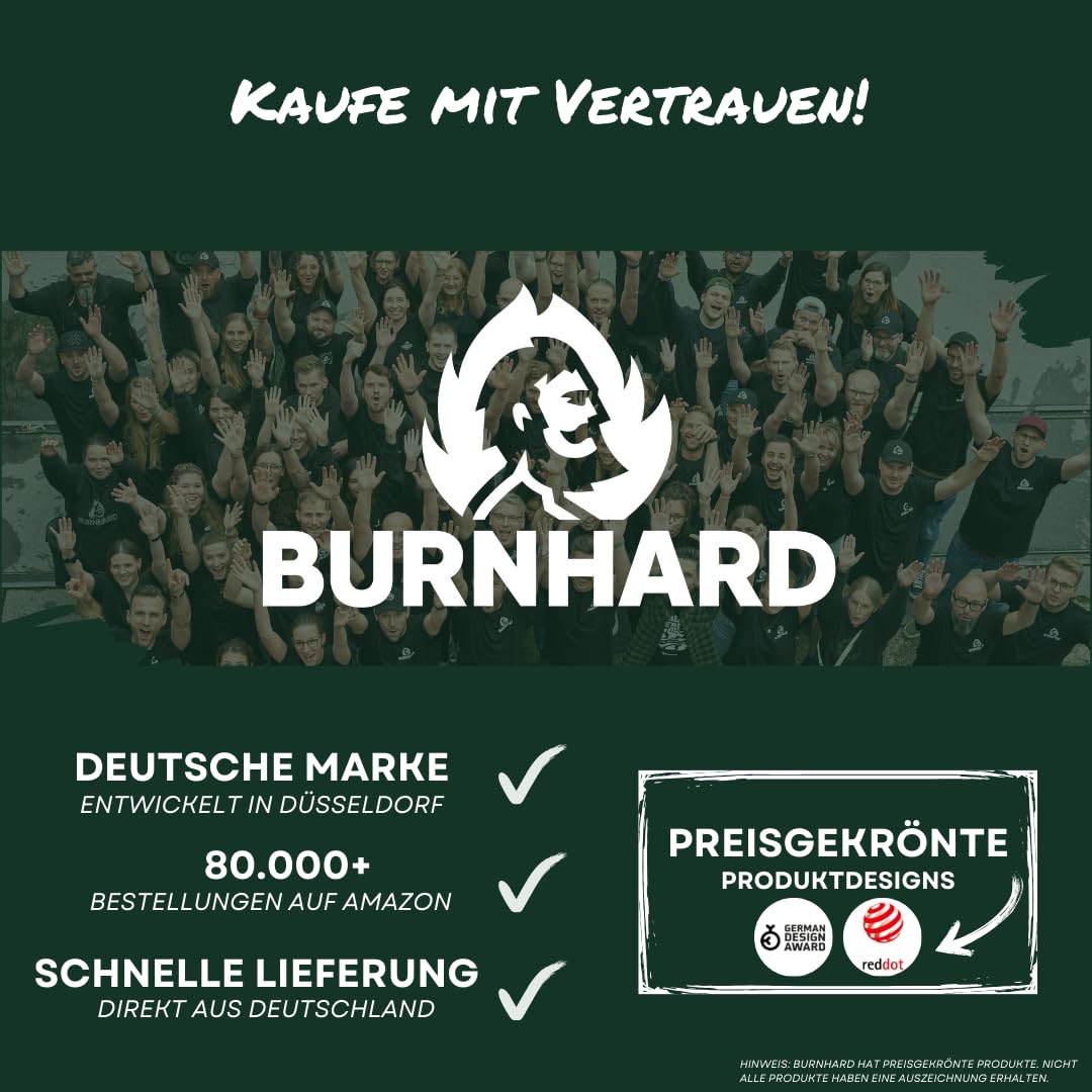 BURNHARD® Grillbesteck-Set 4-TLG. 42 cm, Akazienholz Edelstahl, Grillzubehör mit Grillzange, Grillwender, Fleischgabel und Grillbürste mit extra-Langen Holzgriffen und Aufhänge-Ösen