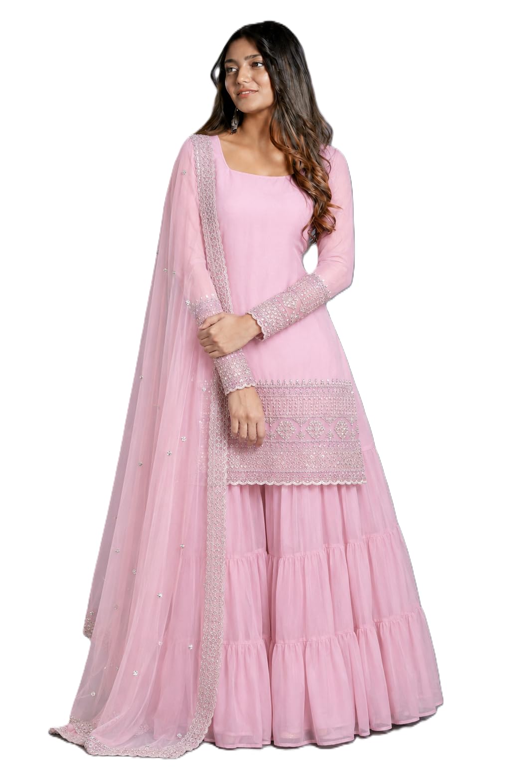Women’s Georgette Sharara Suit Set with Heavy Embroidered Kurta, Dupatta & Palazzo | Festive, Wedding & Party Indian Ethnic Outfit-picture-57