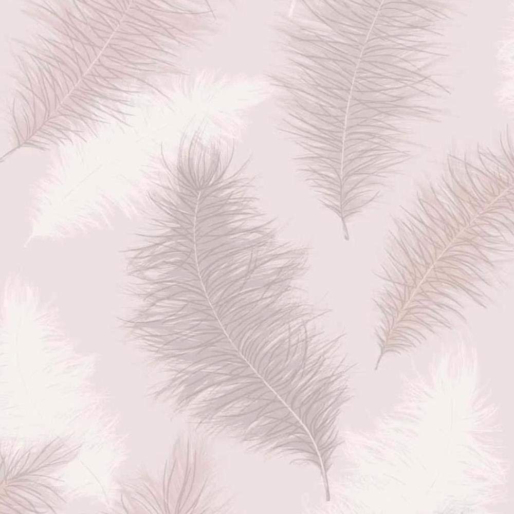 Sussurro Large Feather Wallpaper Blush Pink Grey Silver Glitter Embossed Matt
