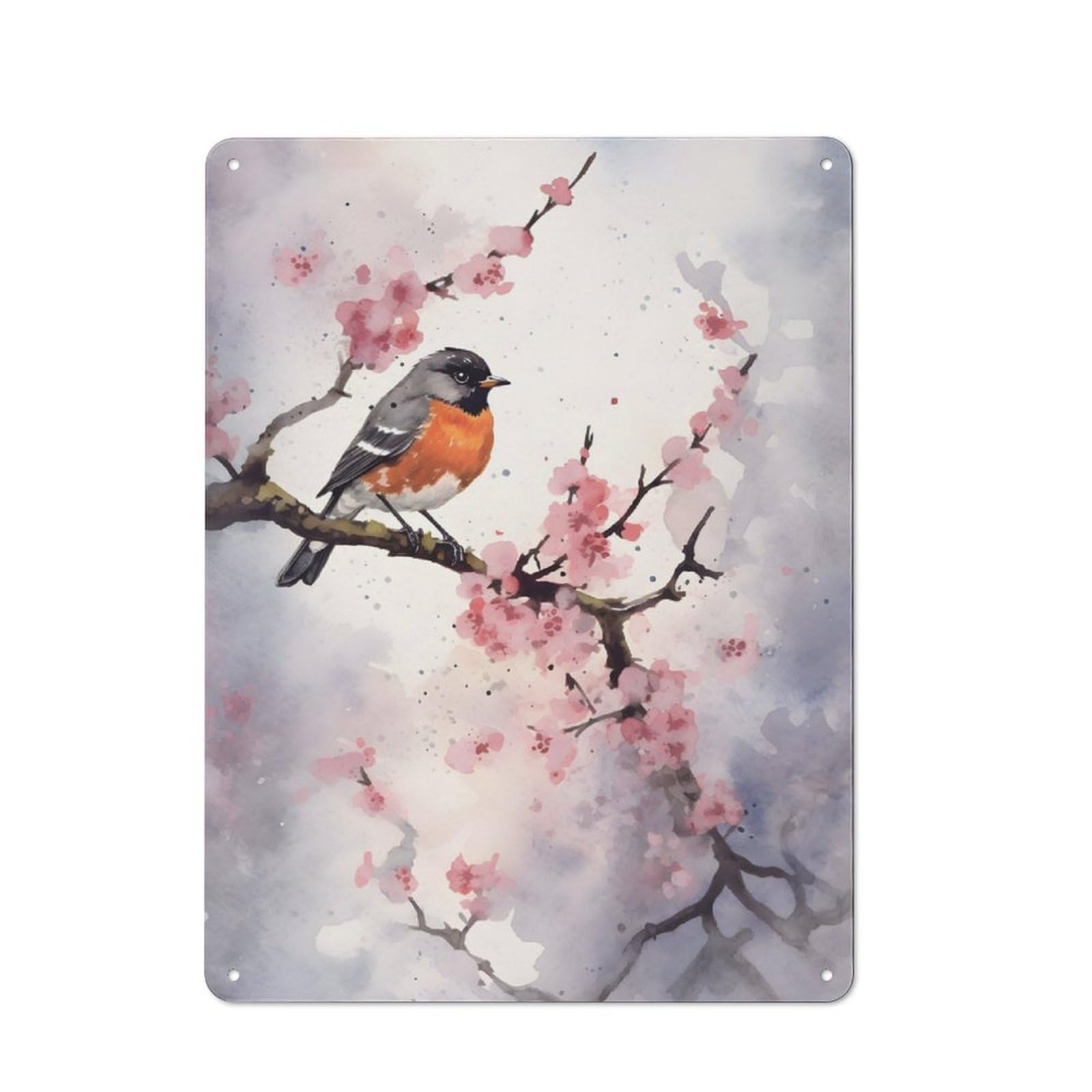 Metal Plaque with Robin Watercolor Design 40x30cm, Vintage Bistro Wall Plaque for Coffee Bar, Kitchen, Bistro Or Tea Corner