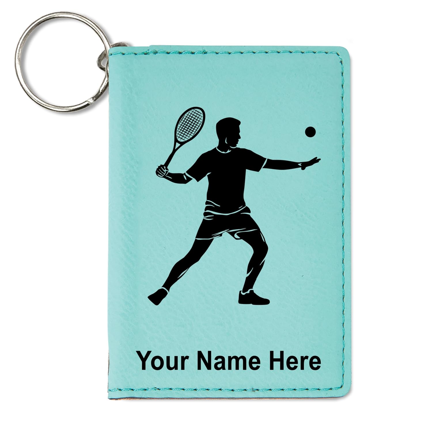 LaserGram ID Holder Wallet, Tennis Player Man, Personalized Engraving Included (Teal)