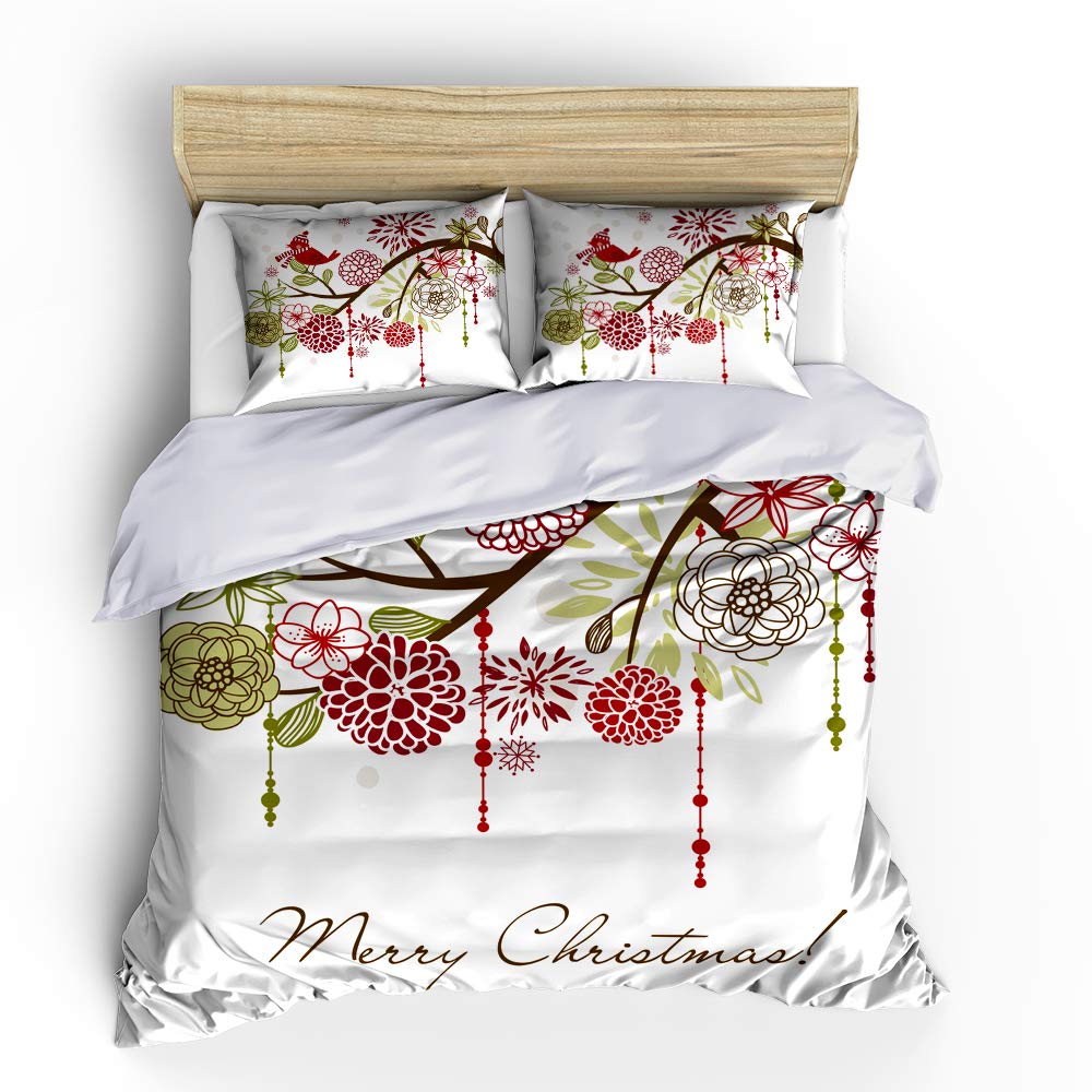 SHINICHISTAR Merry Christmas Duvet Cover Set with Two Pillowcase Twin Size