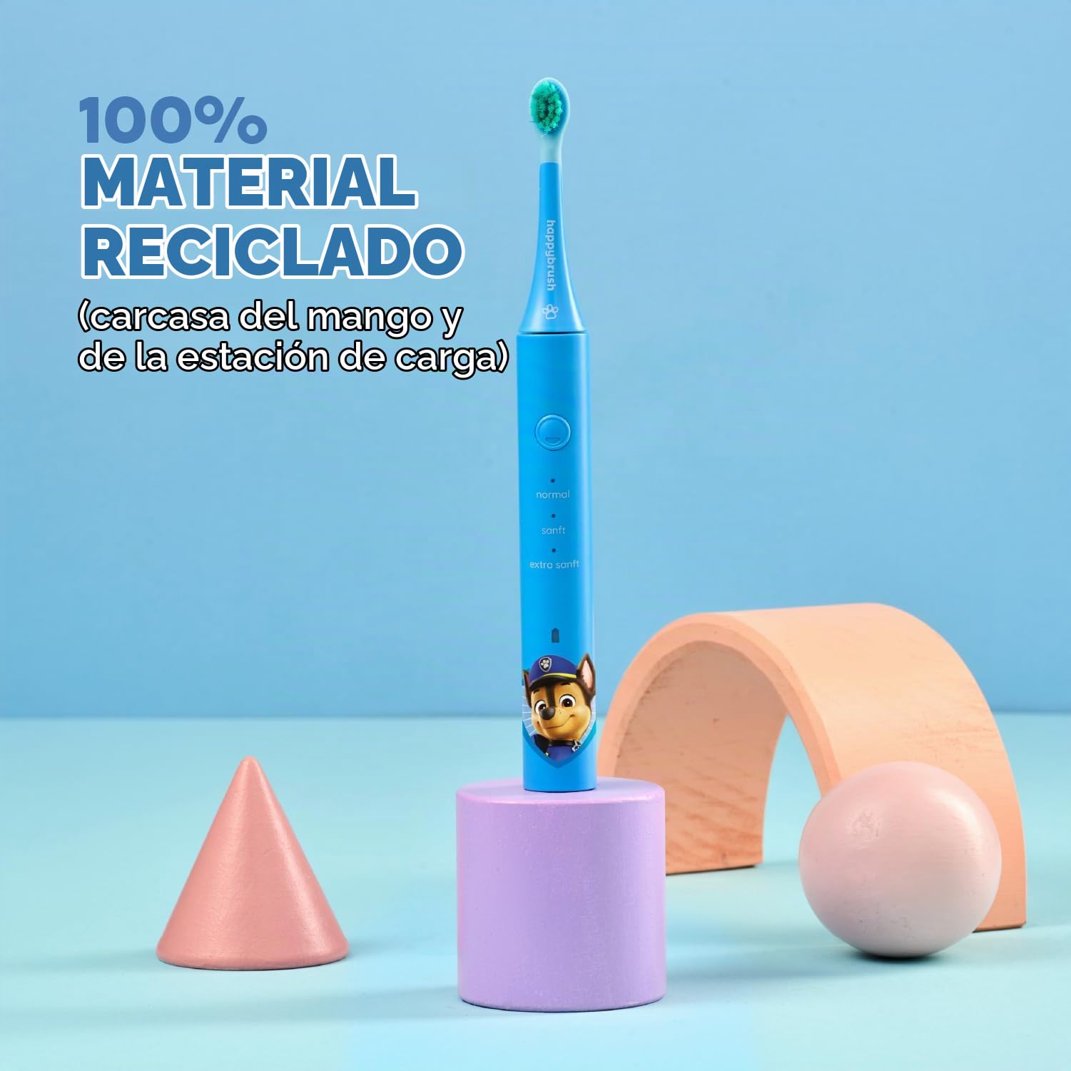 happybrush Cepillo de dientes eléctrico para niños – La cueva de los leones – Ganador de la prueba * – Cepillo de dientes infantil en diseño de La Patrulla Canina – Paquete individual – Batería de 4