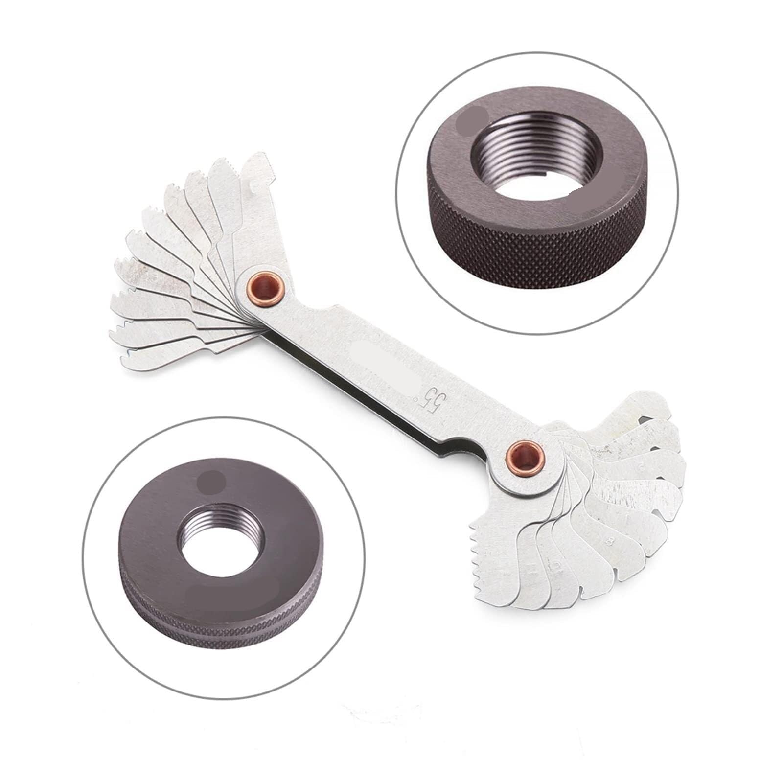 Medidor de espesor Medidor De Espesor 10 Piezas, Herramienta Combinada Torno Medición Paso Dientes Engranaje Rosca Métrica 55/60 Grados Medidor de profundidad(CRG-2T)