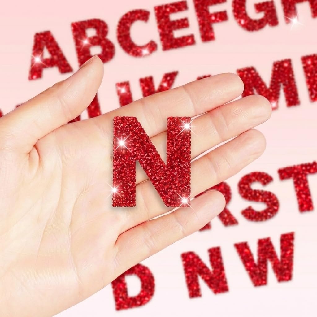 52 Pack Large Rhinestone Letter Stickers (A–Z, 2 Each), 2.1" Self-Adhesive Bling Alphabet for Name Decor, Wall, Crafts, Gifts & Party Signs (Red)