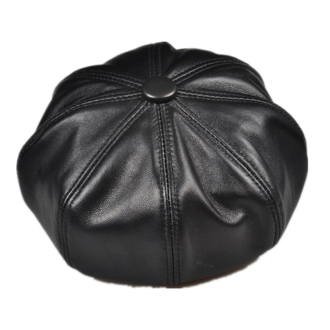 Gorra octogonal de piel auténtica para hombre y mujer, boina vintage para hombre y mujer