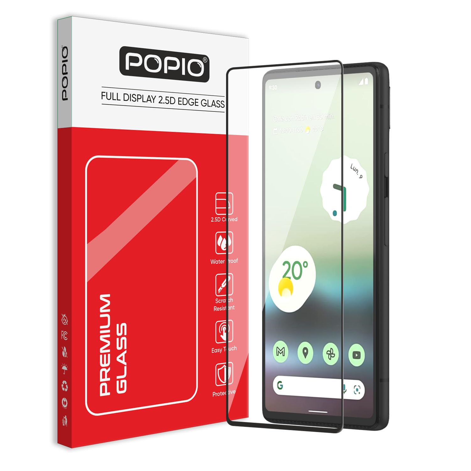 POPIO Military-Grade Gorilla Tempered Glass For Google Pixel 6A (Black) With Edge-To-Edge Protector Coverage And Easy Installation Kit