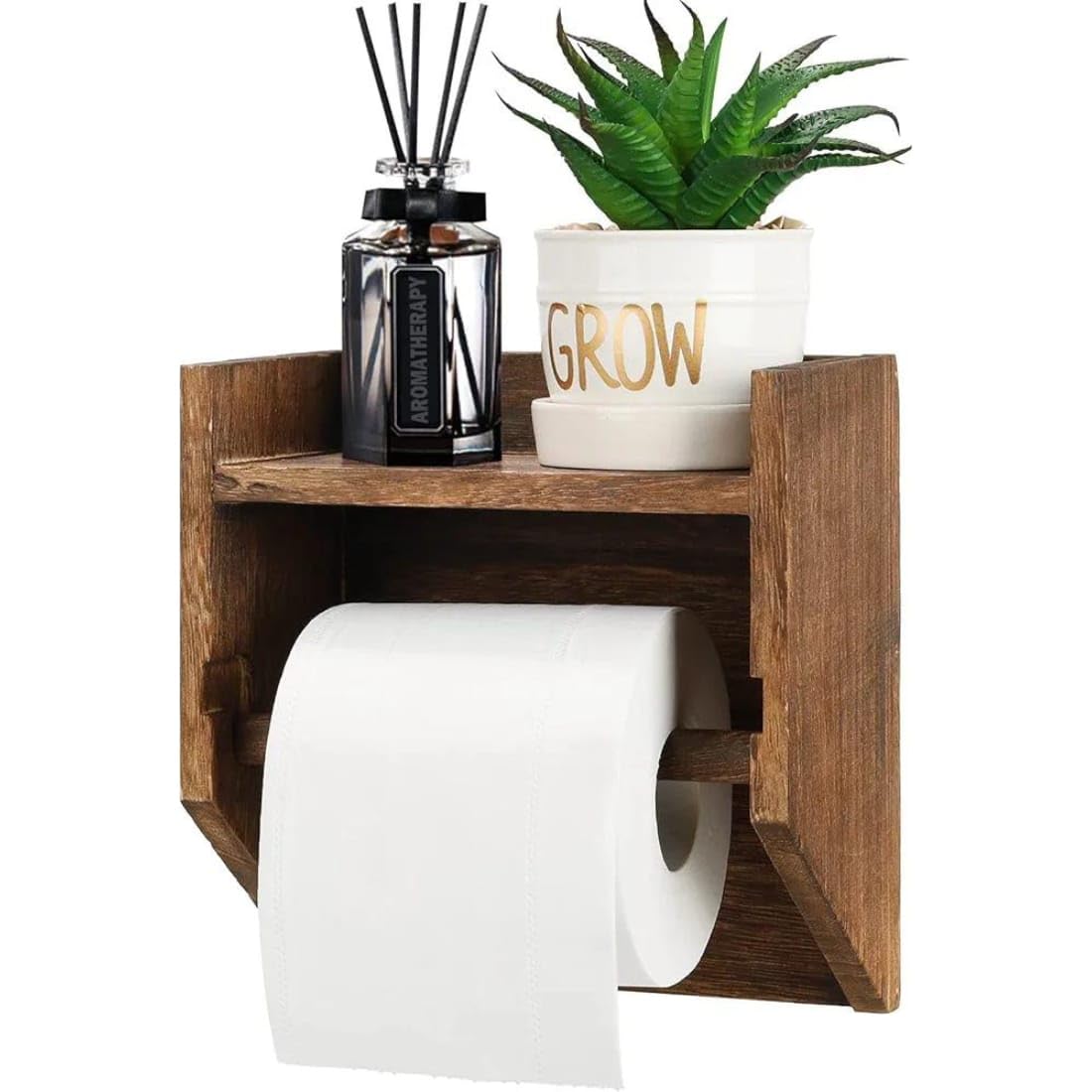 Crysellewoods 7.5"L x 7.9" Rustic Wooden Toilet Paper Holder with Shelf ，Wall Mounted Tissue Roll Holder with Phone Storage Shelf ，Paper Dispenser Holder for Bathroom Wooden Toilet Paper Holder Stand (B0D8H36MKK) Amazon Price History, Amazon Price Tracker