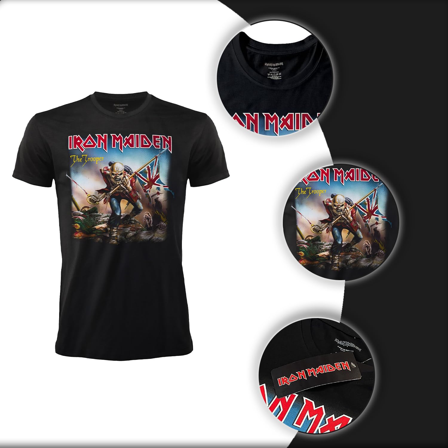 T-Shirt Iron Maiden The Trooper. T-Shirt Rock Officiel Noir. Bande Heavy Metal. Coton Unisexe. Adulte Garçon.