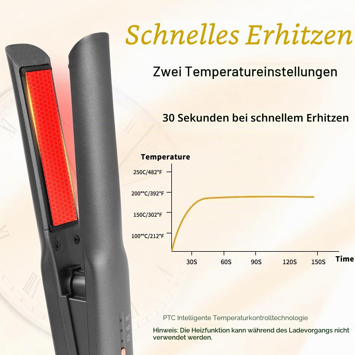 Gl?tteisen Kabellos, Mini Haargl?tter Und Lockenstab mit USB-C Aufladung, gl?tteisen ohne kabel schnellheizung mit 2 einstellbaren Temperaturen, ideal f¨¹r unterwegs (Grau)