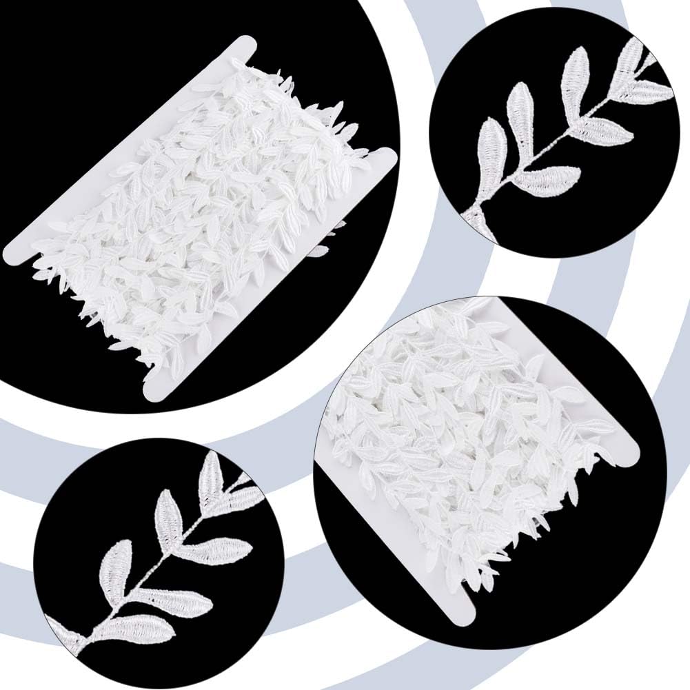 GORGECRAFT 15 metro Foglie Bianche Applicazioni di Pizzo Nastro Ricamato Passamanerie Tessuto di Pizzo Ricamato per Toppe Da Cucito Fai-Da-Te Colletto Da Sposa Abito Dentelle