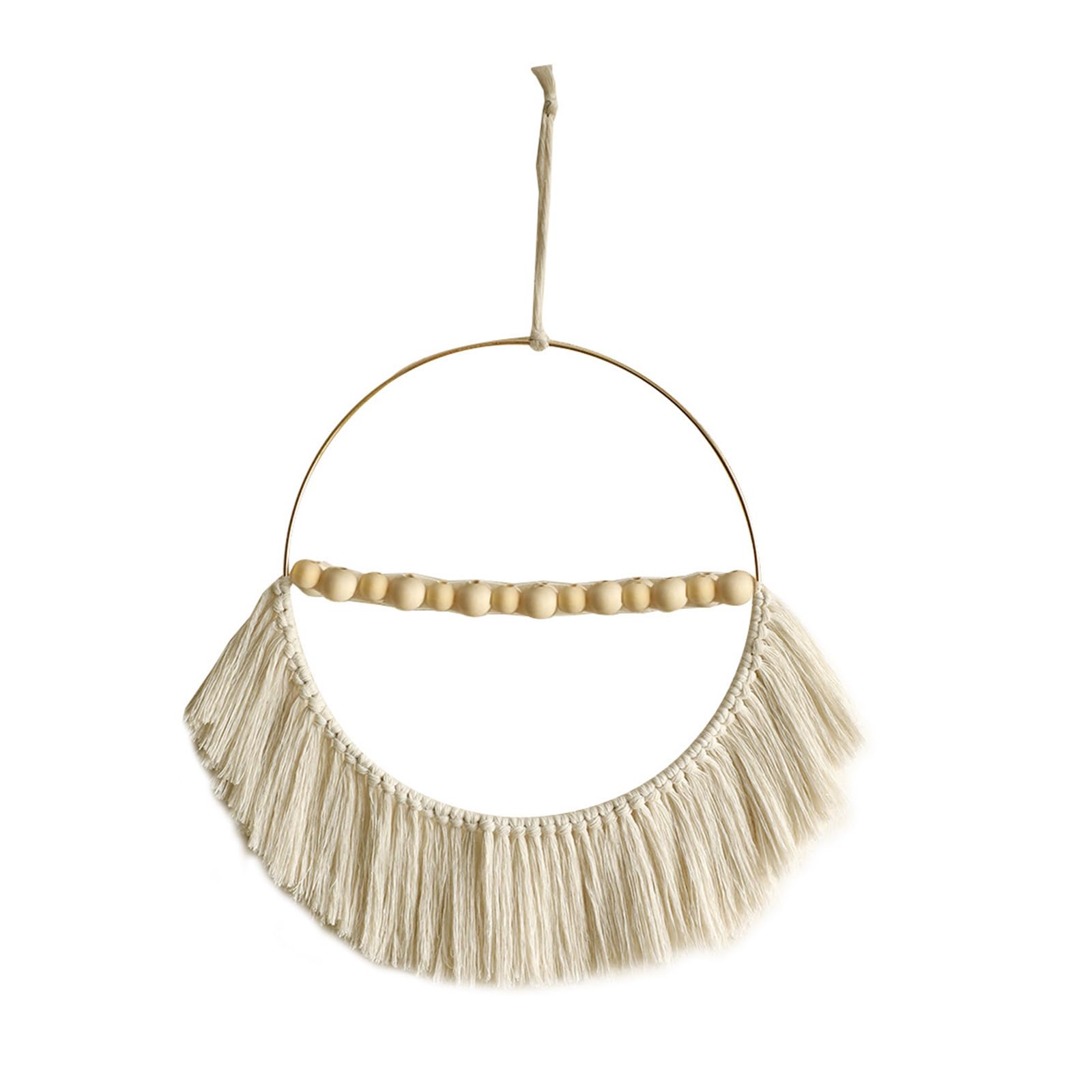 NVOQILIN Wood Beads and Handwoven Cotton Tassels Wall Art Large Round Frame Wall Hanging Decoration Ornament for Home Aesthetic Round Hanging
