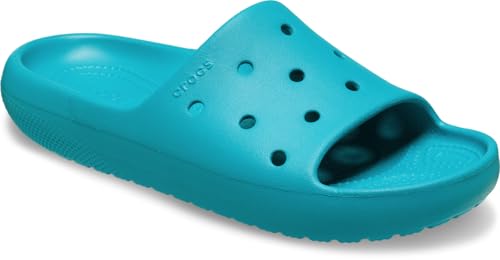 Image of Crocs Unisex Adult Classic Slide Lmd Croslite Slide | 206121-3UH |, Turbo Teal, 7 UK M / 8 UK W (M8W10)