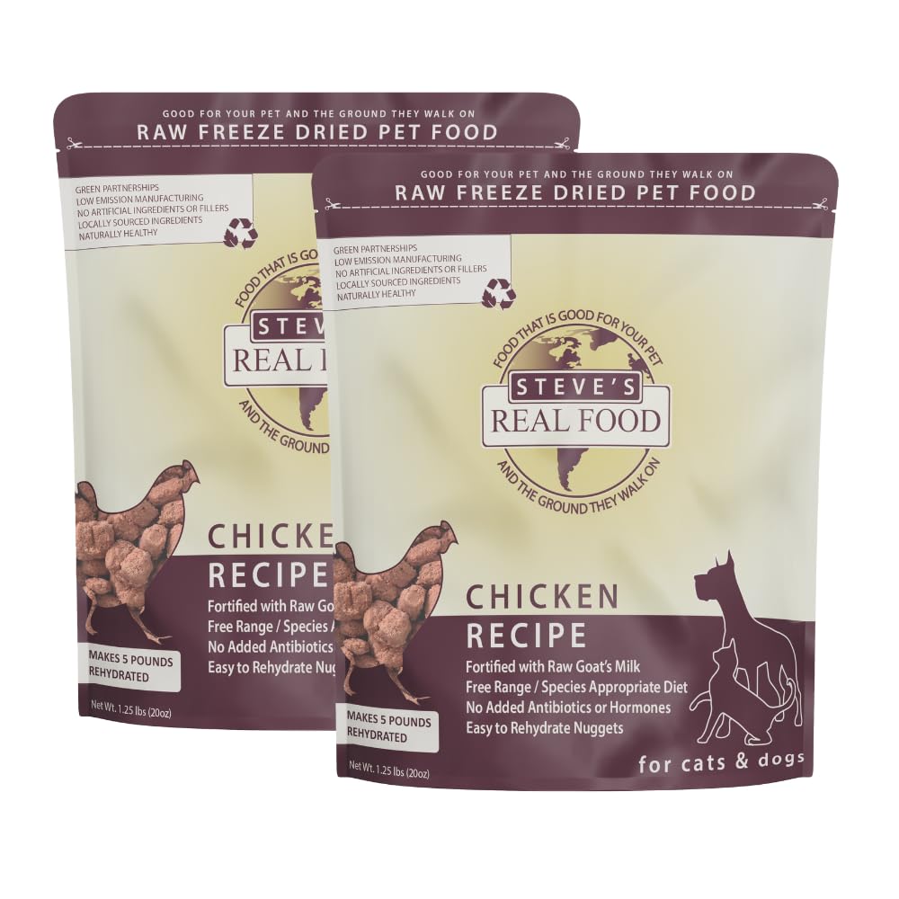 Steve's Real Food Freeze-Dried Raw Nuggets 2-Pack - Chicken Recipe - Raw Pet Food for Dogs and Cats - 20 oz in Each Bag