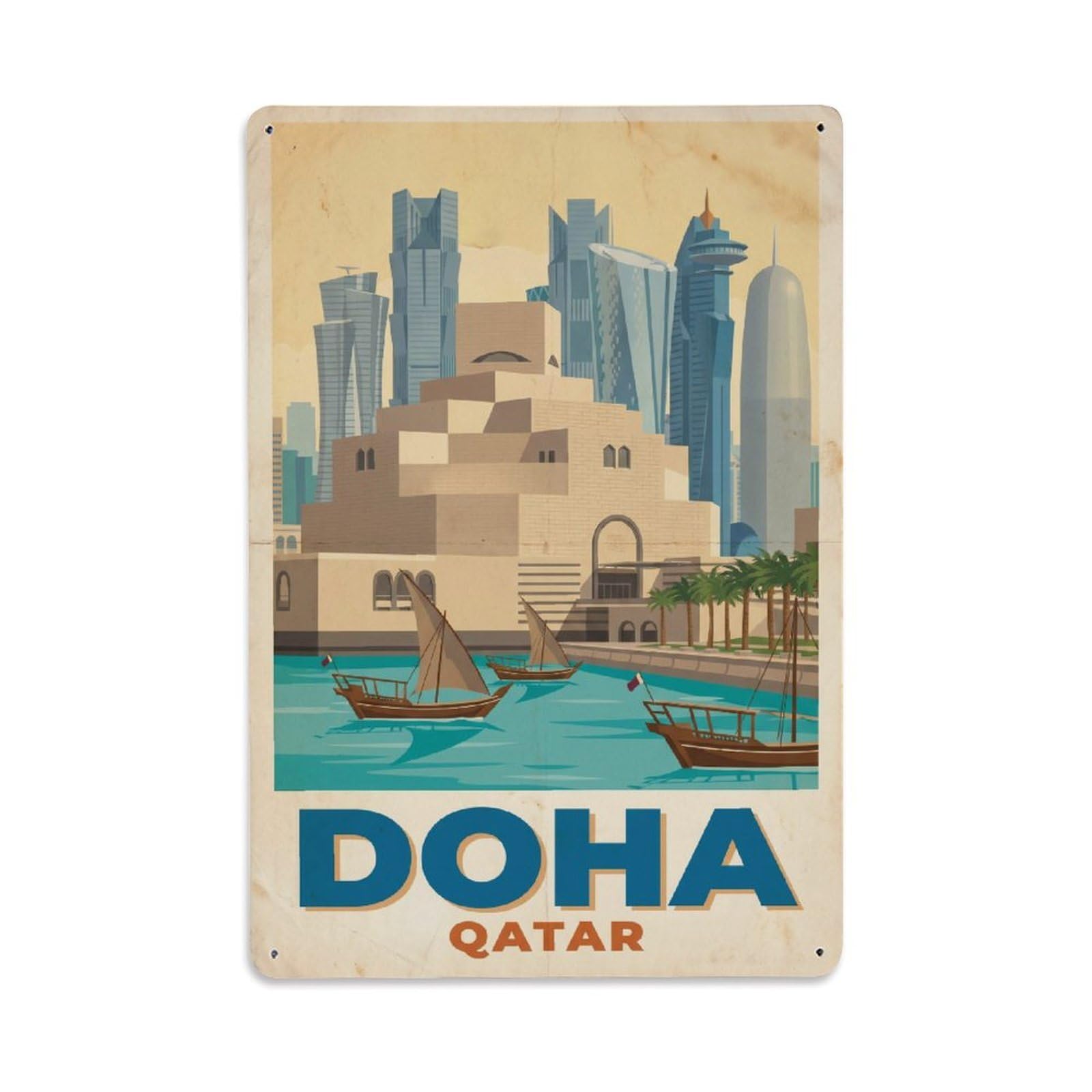 Metal Tin Sign Vintage Travel Qatar Doha