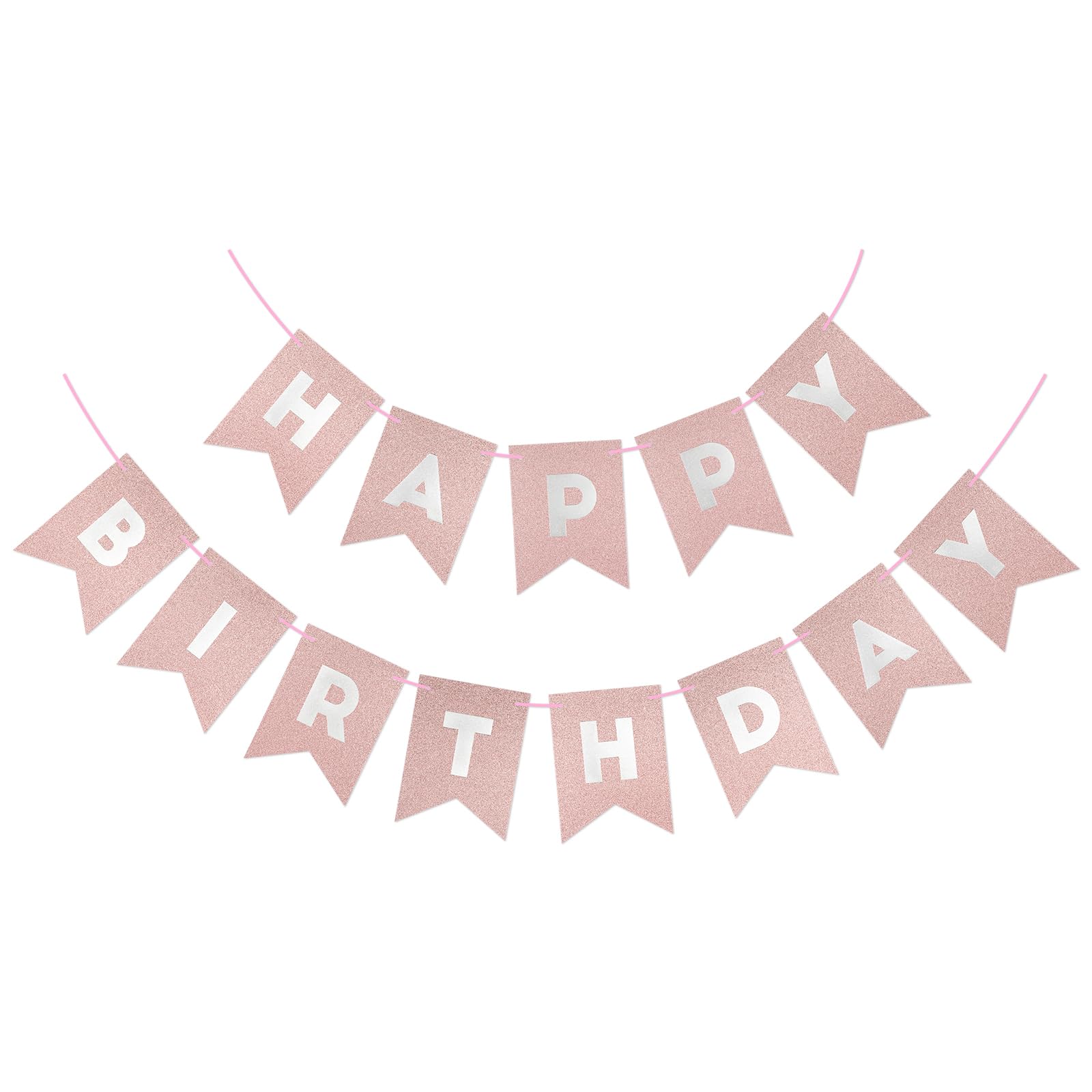 MYHOGOOD Glitter Happy Birthday Banner,Birthday Party Garland Bunting Banner,Shimmering Swallowtail Flag Glitter Happy Birthday Banners for Women Men Adults Kids Party Decorations and Supplies(Pink)