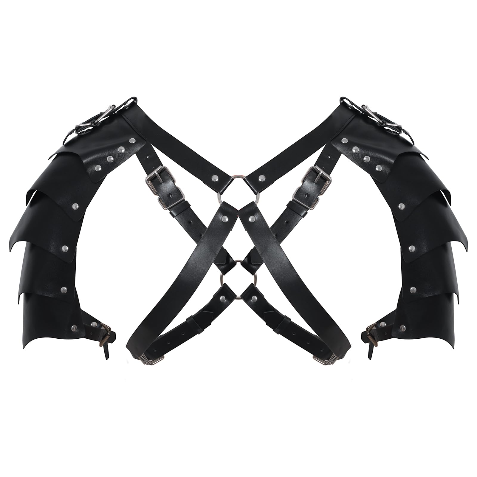 Leather Viking Shoulder Armor Medieval Knight Pauldron Armor Steampunk Shoulder Armour for Halloween, Renaissance Party Accessories ﻿ (Black-B)
