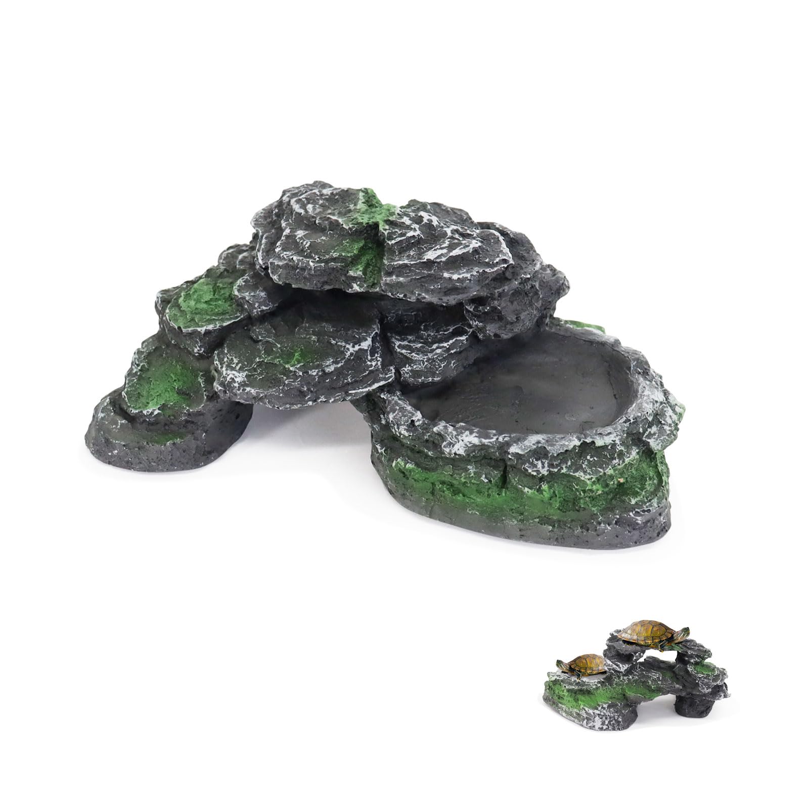 MultiValue Reptile Turtle Basking Platform, Natural Resin Tortoise Platform with Non-Slip Easy Climb Ramp Reptile Climbing Ramp for Aquatic Turtles Lizards Small Reptiles (A)