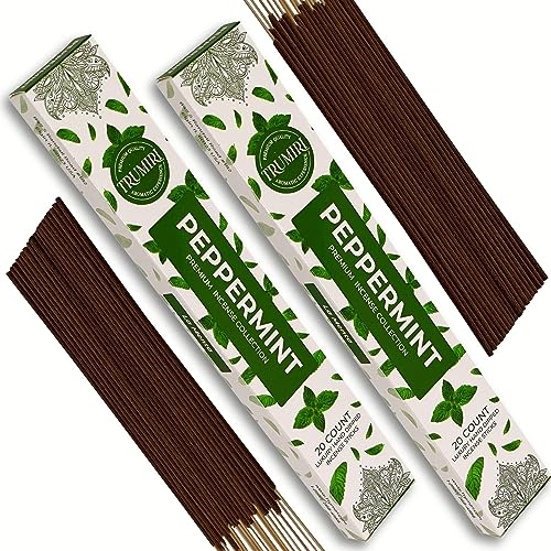 Peppermint Incense Sticks - Total 40 Insence-Sticks - Dual Pack of 20 Insense - Inciensos - Inscents - Natural Non Toxic Ingredients - Incents - Incence - Inscense - Insents