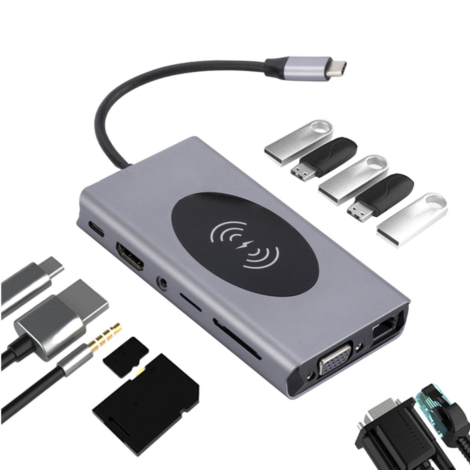 Stazioni di docking per notebook - Splitter multiporta per computer | portatile | 13 in 1 Adattatore per monitor porta USB 3.0 per docking station USB C per tutte le L