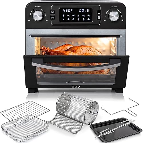 Deco Chef TQAIRGUN - Horno freidora de aire tostadora de acero inoxidable de 24 cuartos de galón con accesorios, color negro (renovado)