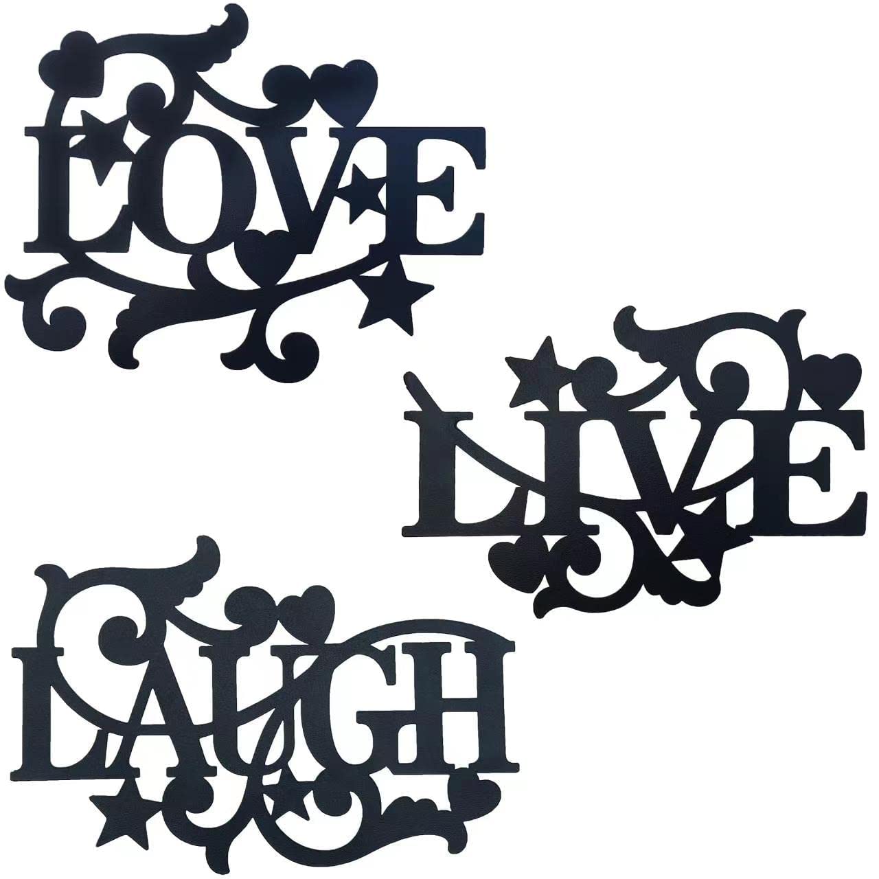J-Fly Metal Black Bless Wall Decor Iron LOVE LIVE LAUGH Kitchen Wall Art Decor, Matte Black Silhouette Wall Hanging Decoration Sign Scuipture for Living Room Bedroom Kitchen Indoor Decoration,Set of 3