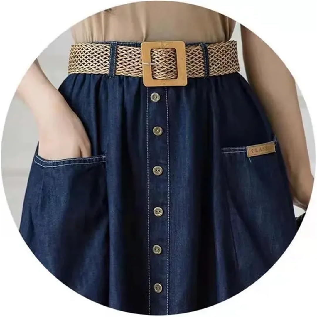 Hcclijo Falda Vaquera De Calle para Mujer Cintura Elástica De Primavera con Cinturón Falda Vaquera Falda Larga Holgada