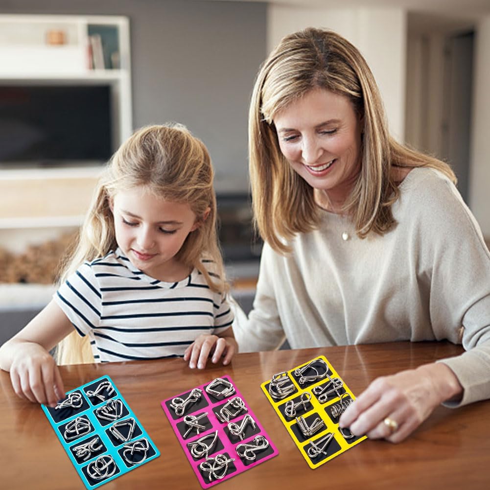24-częściowy zestaw metalowych puzzli, puzzle z drutu metalowego, gra w cierpliwość dla dorosłych i dzieci, puzzle 3D dla dorosłych, metalowe gry logiczne wspierające mózg, prezent urodzinowy