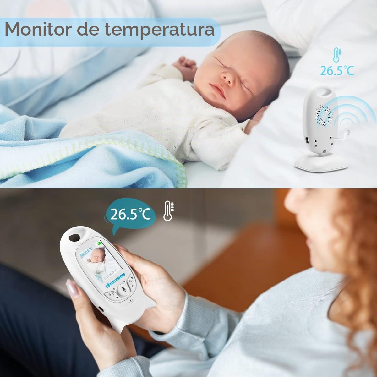 TKMARS Vigilabebés con Cámara 2,4GHz Camara Vigilancia Bebe con 2.4" Pantalla LCD Bebe Inteligente Vídeo Monitor con VOX, Comunicación Bidirecciona, Visión Nocturna, Zoom 2X, Sensor de Temperatura