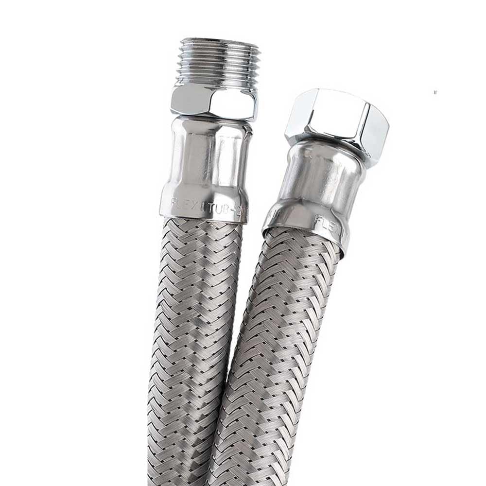 Flexitub - Latiguillo Polimero Plus/Super Macho 1/2 -Hembra 1/2 - Especial Para Termos y Calentadores - Acero Inox 304-16 Bar - Mayor Anchura y Paso de Agua (50cm)