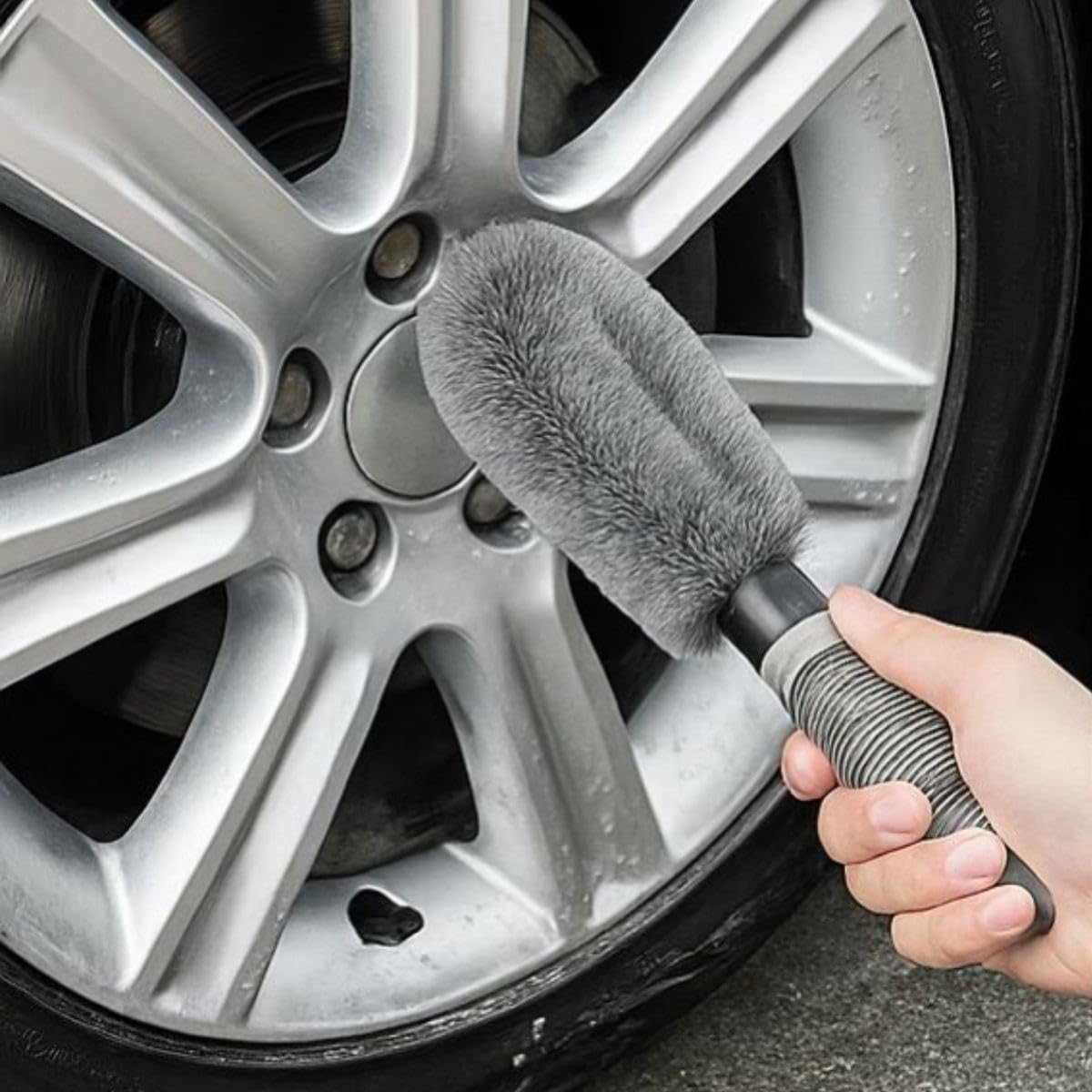 AUTOSHIFT - Gri Oto Jant Temizleme Fırçası – Ergonomik Saplı, Lastik ve Jant Detay Temizliği İçin Güçlü Kıllı Fırça