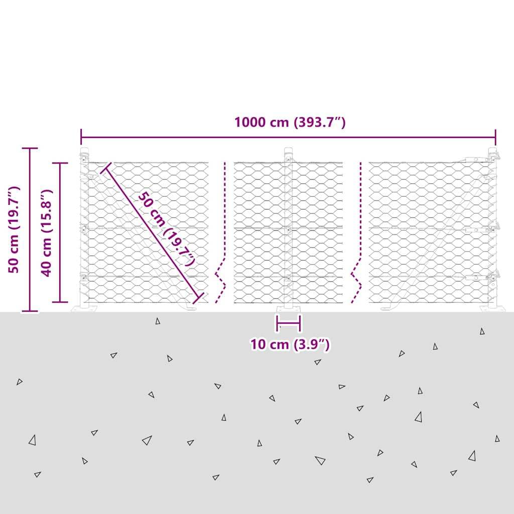 Geschweißter Drahtzaun 10 x 0,4 m mit Betonfundament, PVC-beschichteter Stahl, wetterbeständig, rost- und korrosionsbeständig, inklusive Zaunfeld, Pfosten, Spanner für Garten, Terrasse