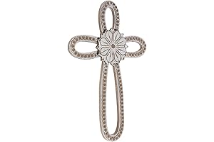 Wisechoice Whitewash Ornate Flower in the Center & Beaded Wood Wall Cross