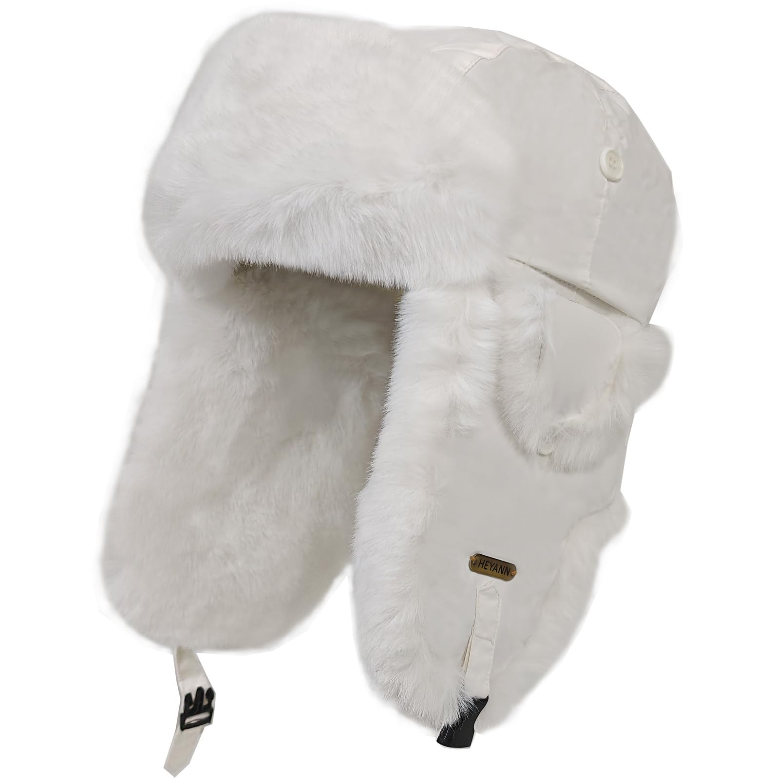 HEYANN Ushanka Aviator Hat White Winter Trapper Hat Women Fur Trooper Hats for Women Russian Ushanka Hat with Ear Flaps Russian Soviet Pilot Hat (S/M, White)