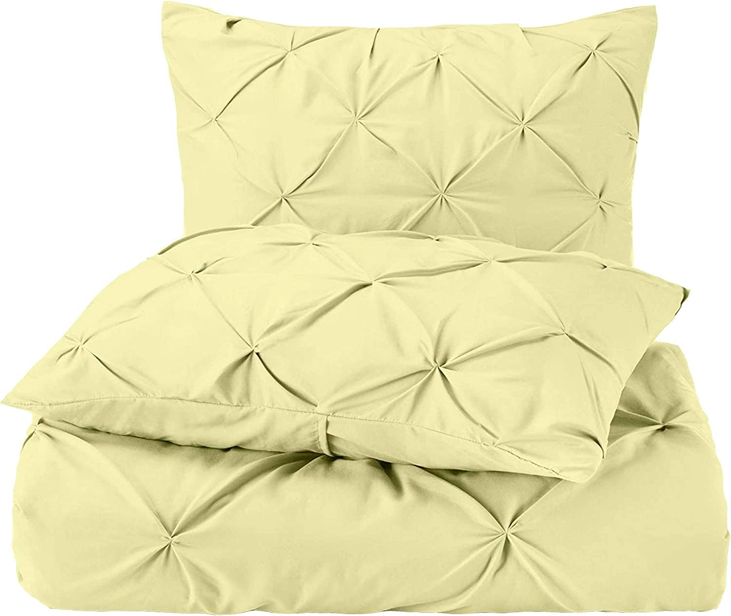 Pinch Pleat PinTuck 3 Piece Duvet Cover Set - 100% Egyptian Cotton Quilt Covers Bedding, 300 Thread Count Diamond Bedding Set with Zipper Closure Hotel Quality - Ivory Solid, Double Size.