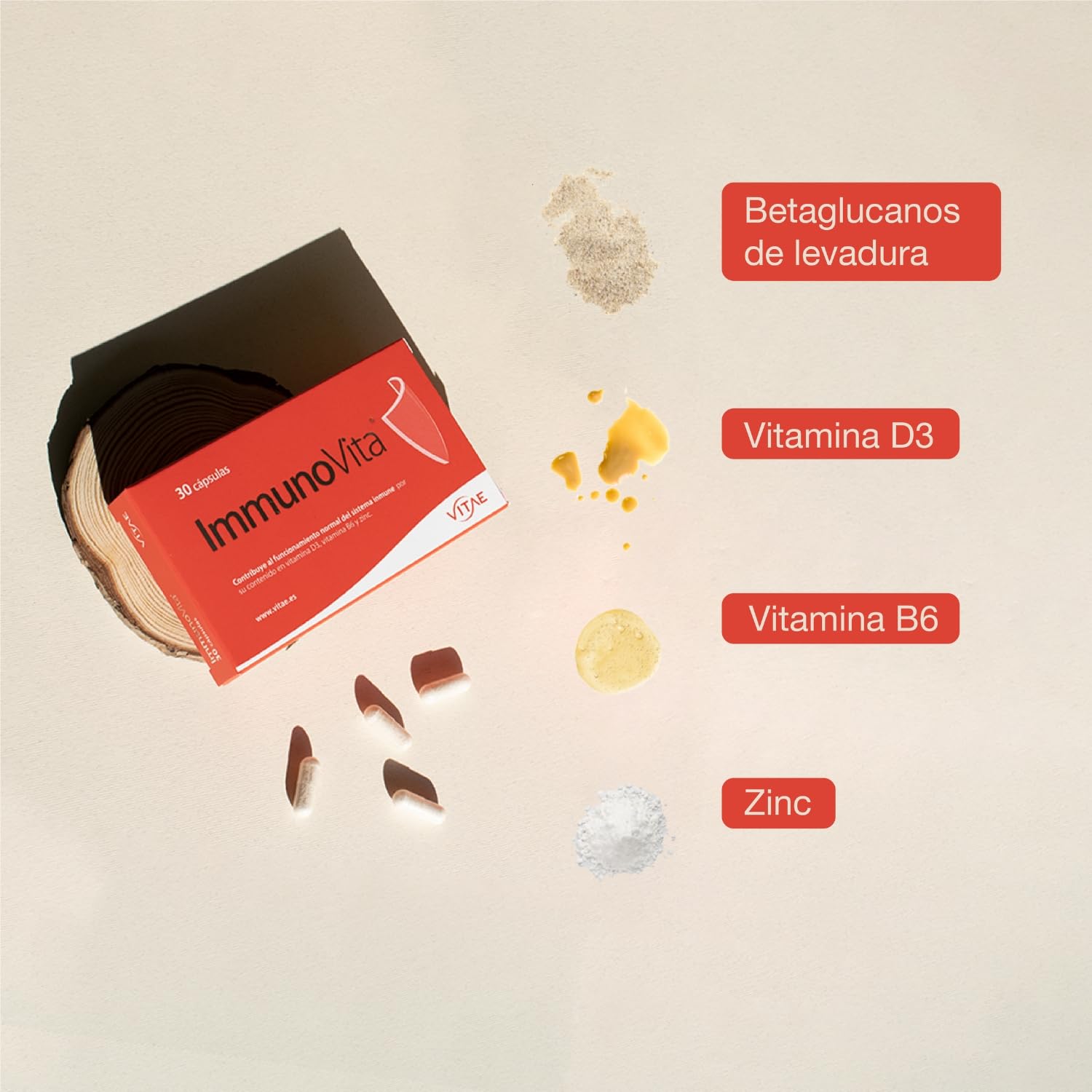 Vitae – ImmunoVita 30 Cápsulas | Betaglucanos de Levadura, Vitamina D3, Vitamina B6 y Zinc | Activación de Defensas | Refuerzo del Sistema Inmunitario