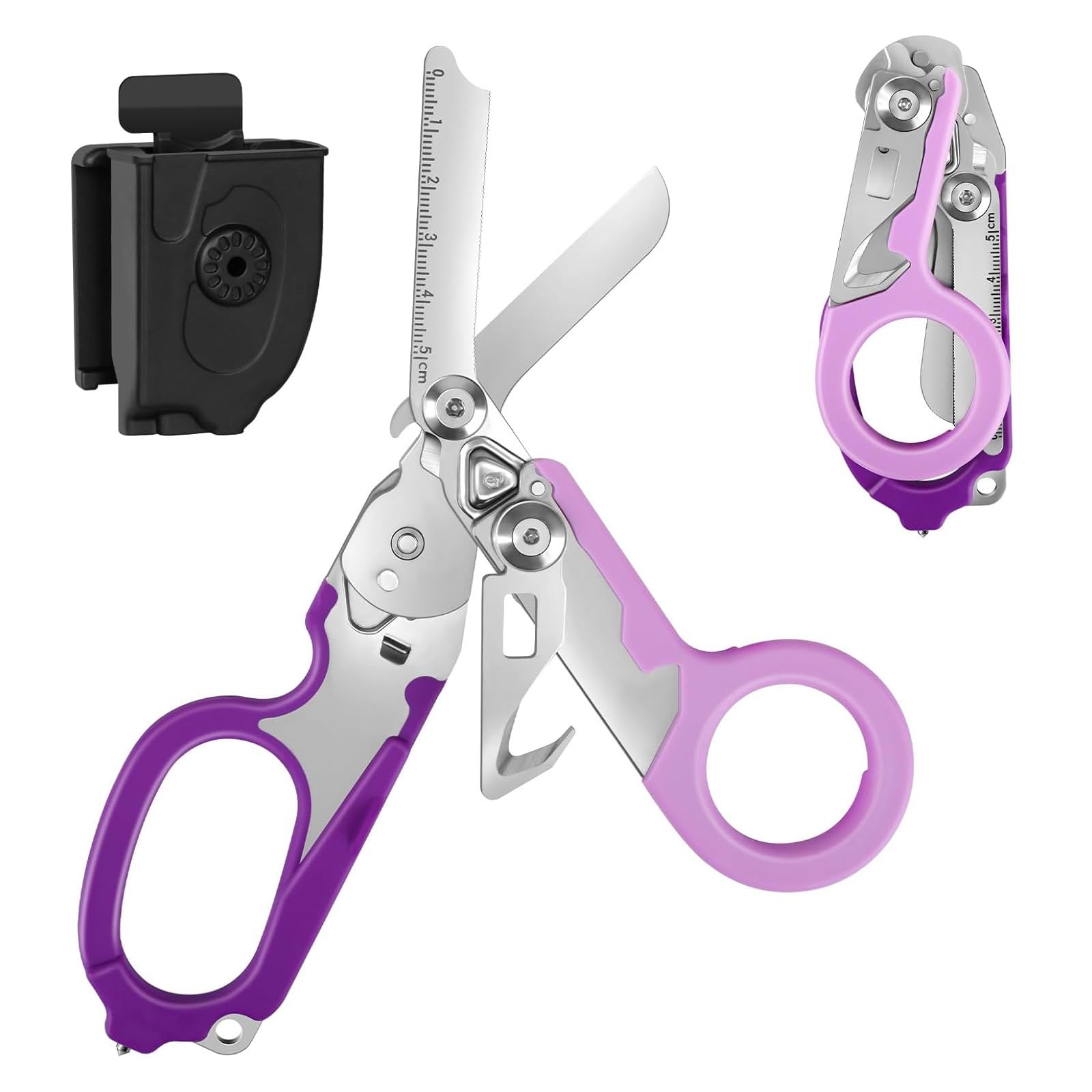 6 in 1 Raptor Response Emergency Shears, Tough Cut Scissors, Multi Tool Pliers Shears, Tactical Folding Pliers with Strap Cutter and Glass Breaker - Purple