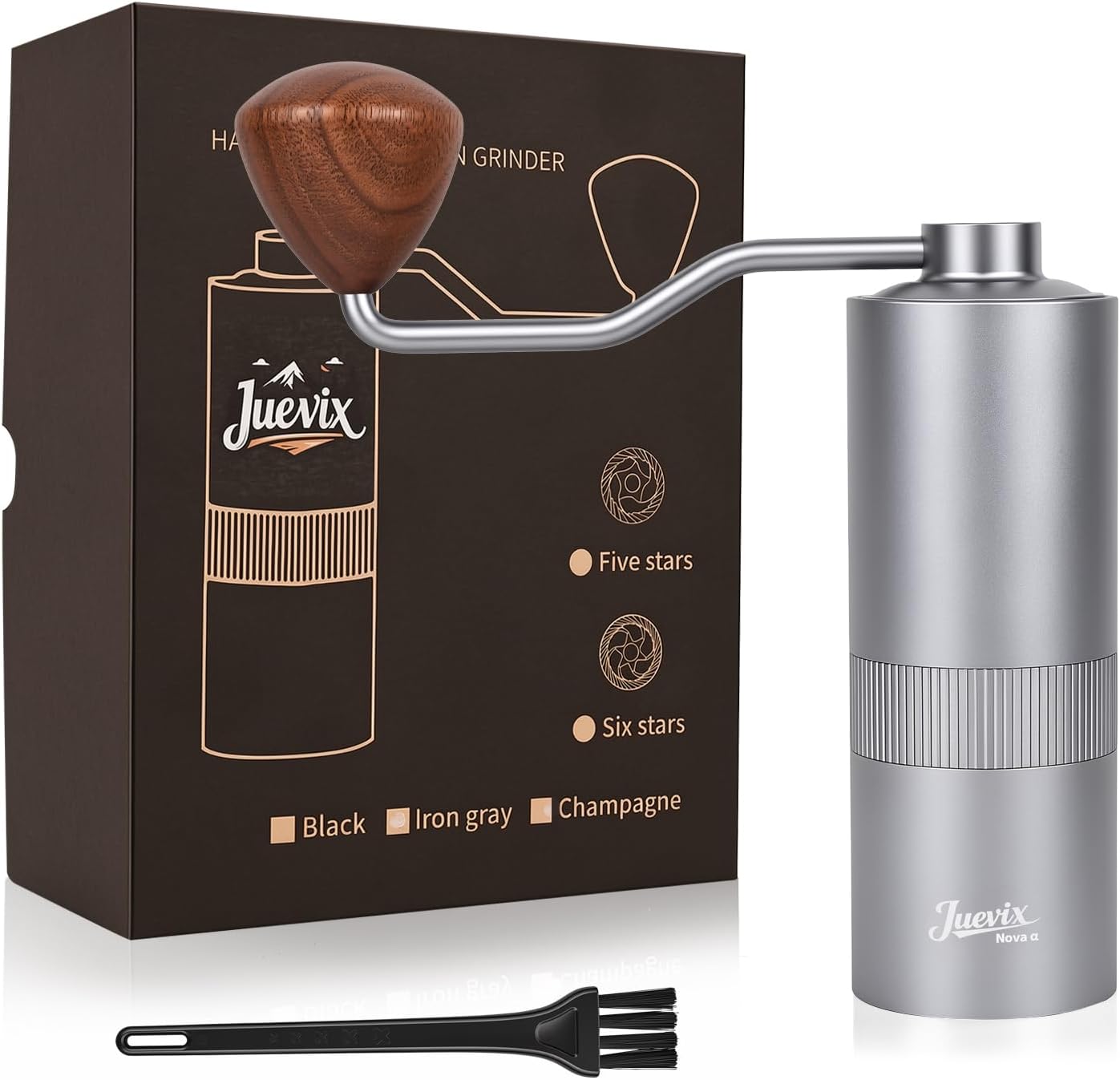 Juevix Manual Coffee Grinder with Six-Star Conical Burr for Travel and Home
