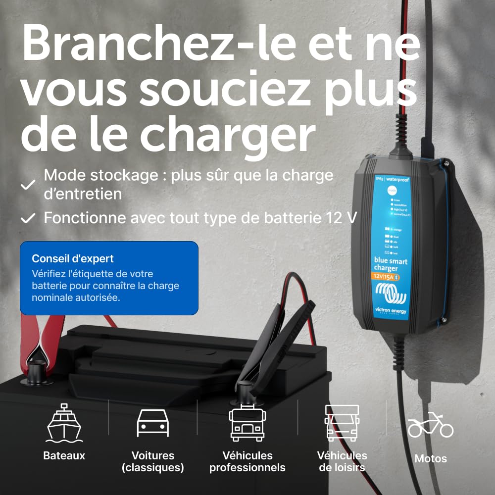 Victron Energy Blue Smart IP65 12-Volt 15 amp 230V Chargeur de Batterie, Bluetooth (CEE 7/16)