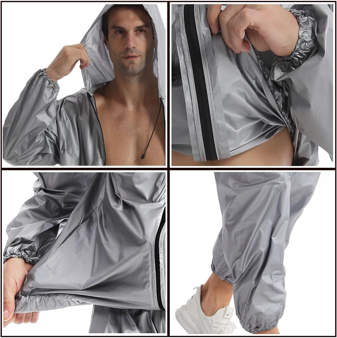 DawnBreak Sauna Sweat Suits for Women/Men Zipper Closure Hoodie Weight Loss Fitness Exercise Gym Workout Suits - Image 3