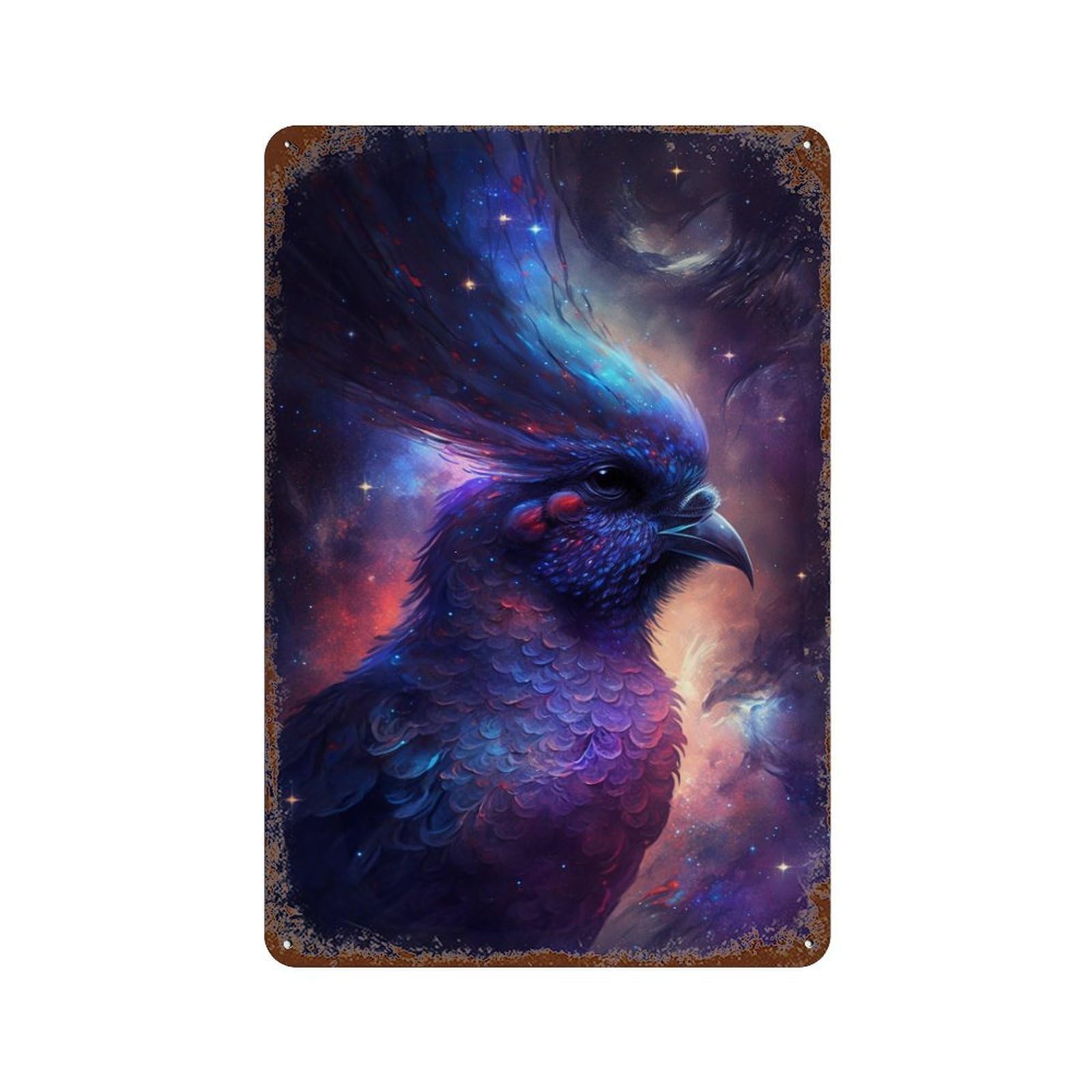 Cosmic Feathered Beast-5 Distressed Metal Wall Sign 11.8"x7.9", Ideal for Patio, Garden Room And Bar Decor