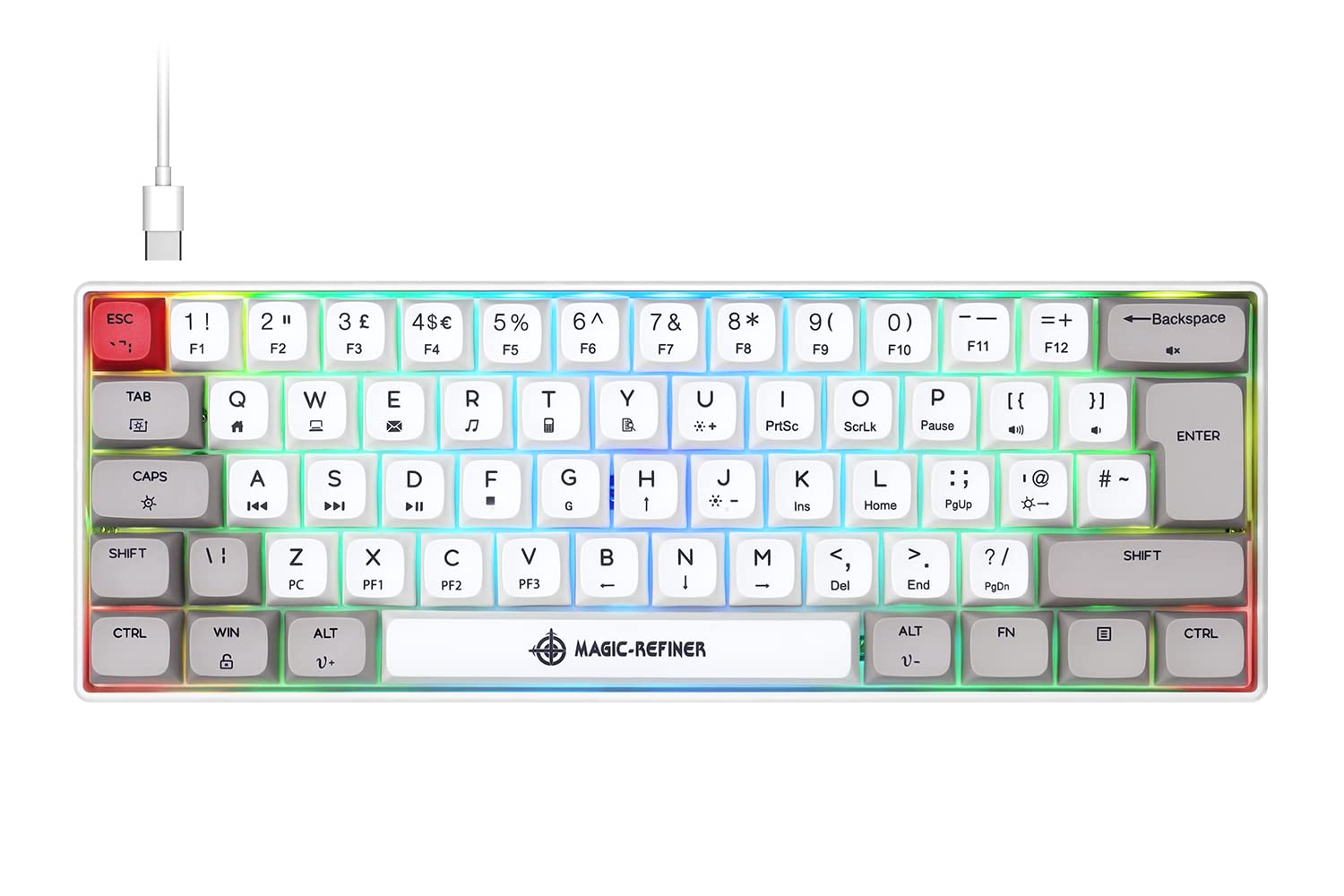 UK Layout 60% Percent Gaming Keyboard Mini Mechanical Compact Wired Type C Dye-Sublimation PBT Keycaps USB Apex Pro Kontrol Freek NKRO Blue Switch Water-resistant 14 Chroma RGB Illuminated LED Backlit