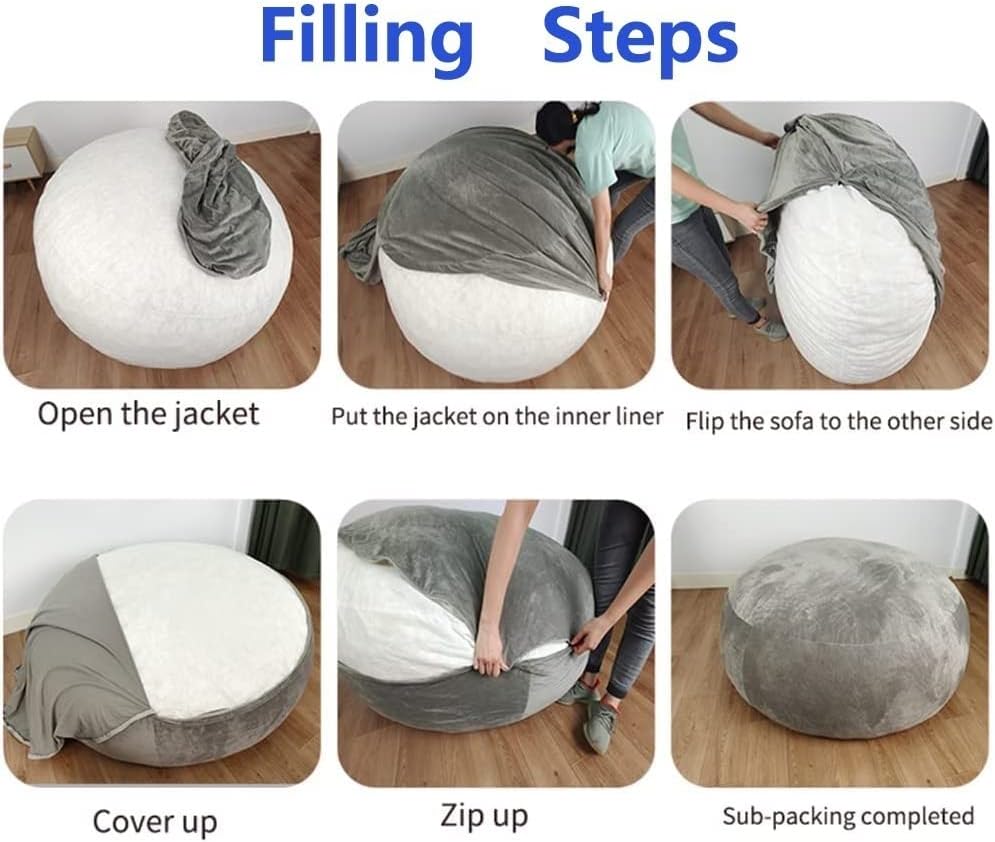 Miniatura 6 de NAZARR Puf para adultos (sin relleno), silla de puf gigante, sillas de puf grandes, funda para silla puff grande, silla puff para adultos de 5 pies6